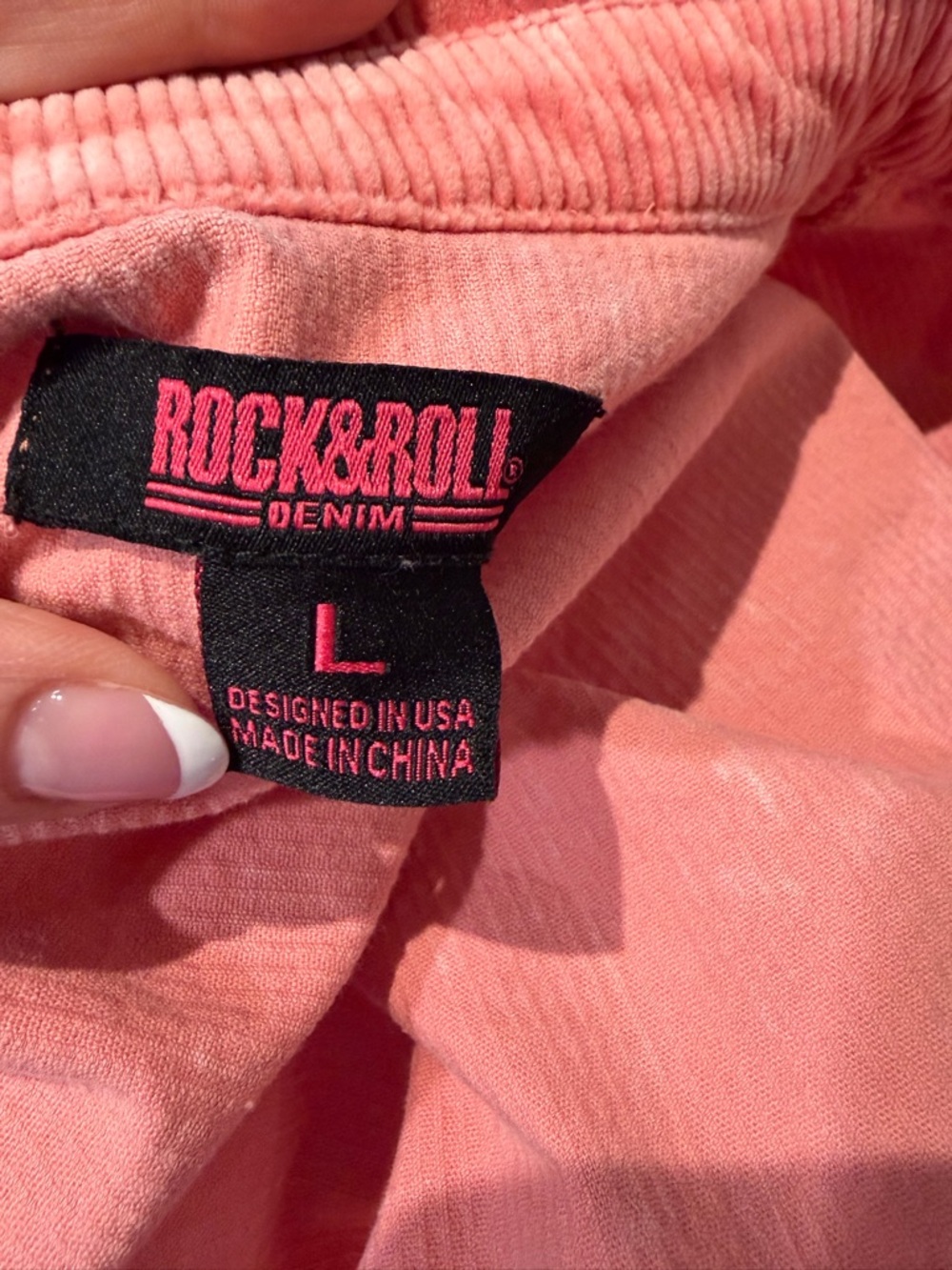 Rock & Roll Cowgirl Coral Pink Corduroy Button-Down Shirt - Picture 3 of 4